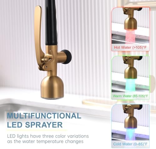 GIMILI Brushed Gold Kitchen Faucet with LED Light and Pull Down Sprayer - Image 3