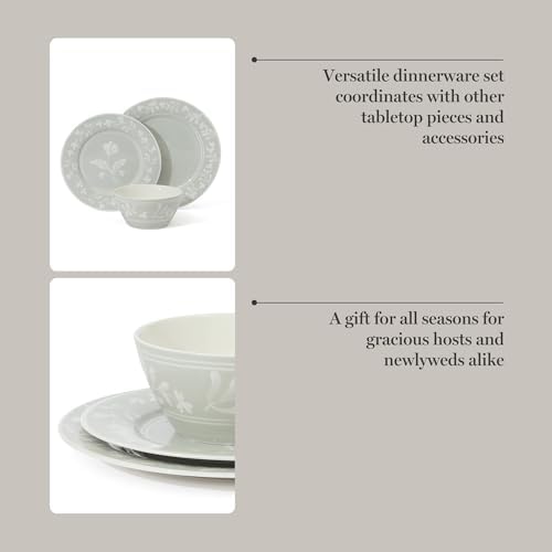 Martha Stewart Dinnerware Set - Maiden Crown 12-Piece Dish Set, Sage Green – New Bone China Ceramic Plates & Bowls – Floral Design – Service for 4 – Microwave & Dishwasher Safe - Image 5