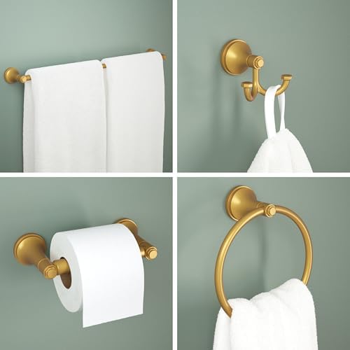 Franklin Brass Woodruff 4-Piece Bathroom Set Satin Gold 18" + 6" Towel Rack, Toilet Paper Holder, Hand Towel Holder, Hook | 4-Piece Bath Hardware Accessories Set WDRF64-SG - Image 2