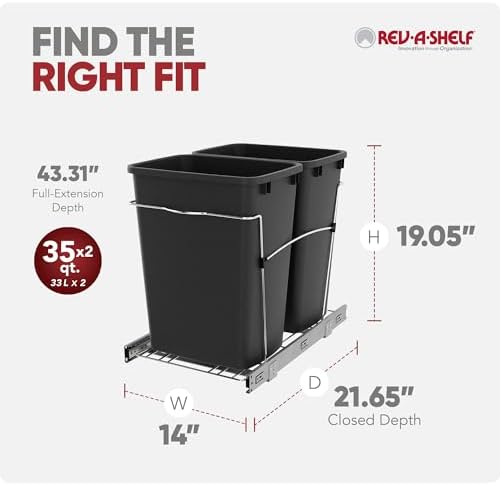 Rev-A-Shelf Double Pullout Garbage Trash Cans for Kitchen Cabinets, 35 Qt - Image 3