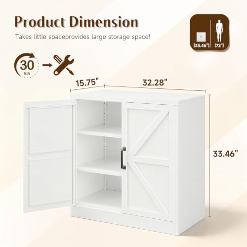 Letaya 36" Metal Storage Cabinet,White Small Kitchen Pantry,Office Credenza - Image 3