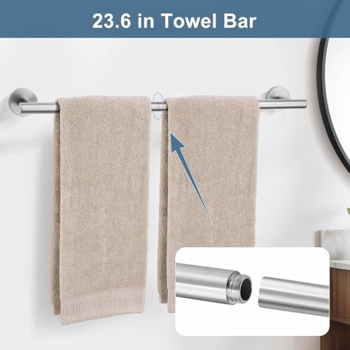 Brushed Nickel Bathroom Hardware Accessories Set, 5 Pieces Round Towel Bar Set Toilet Paper Holder Towel Rail Set for Bathroom Stainless Steel Wall Mounted Bathroom Set,23.6 in - Image 3