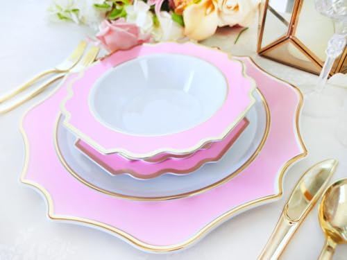" OCCASIONS " 960 Piece set (120 Guests)-Heavyweight Wedding Party Disposable Plastic Plate Set - 120 x 10.5'' + 120 x 8'' + Silverware + Cups + Napkins (Imperial in Rose Pink & Gold) - Image 5