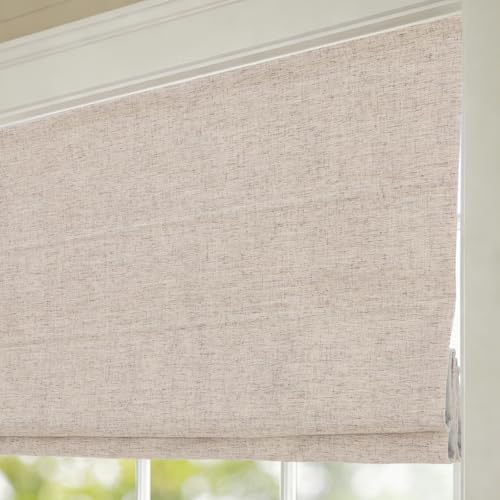 Aimnid Cordless Linen Roman Shades for Windows, Blackout Light Filtering Roman Blinds, Custom Washable Fabric Roman Window Shades for Windows, French Doors, Kitchens, Pure Linen by AimnidBlinds