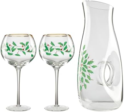 Lenox Holiday Drinkware Glassware Collection, Decanter & Wine Glass Set, 3-Piece by Lenox