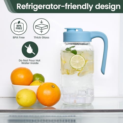 Mason Jar Pitcher, 64 oz (2 quart), Glass Pitcher with Lid - Image 5