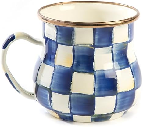 MACKENZIE-CHILDS Enamel Mug, 16 Ounces, Blue-and-White Royal Check by Unknown