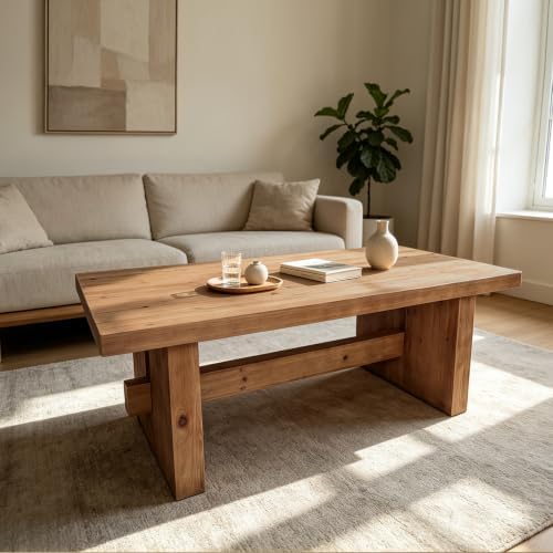 Rustic Solid Wood Coffee Table for Living Room, Big Rectangle Coffee Table - Image 3