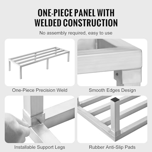 VEVOR Aluminum Dunnage Rack, 60” x 20” Commercial Food Floor Rack, 12” Off the Floor, 1800 lbs Capacity All-Welded Aluminum Storage, for Storage in Restaurants, Kitchens, Garages and Vehicles - Image 4