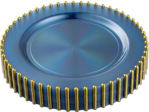 PLASTICPRO 64 Piece Combo Plastic Dinner Plates Disposable Plastic Fancy Heavy Duty Party Dishes 7 inch and 10 inch, Translucent Blue and Gold Beaded - Image 7