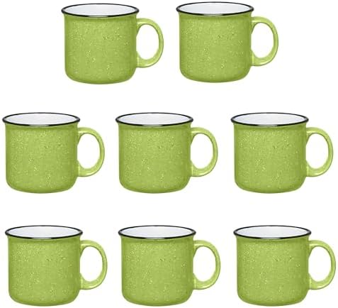 Set of 8 Ceramic Campfire Mugs – 15 Oz, Lime – Coffee & Tea Cups for Home, Work, Travel, Camping – Customizable, Great for DIY, Events, Companies by GiftsbyDesign
