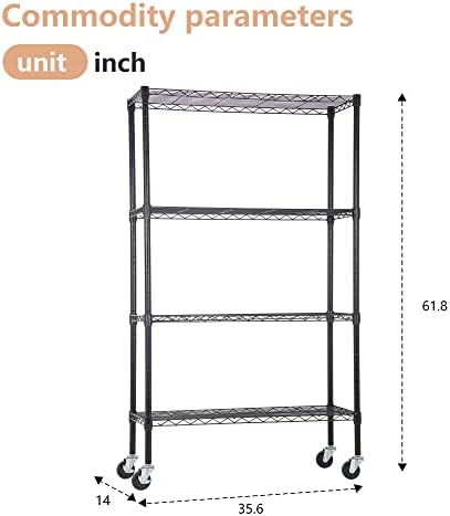 BestOffice | 4-Tier Wire Shelf with Wheels | 36" x 14" x 62" | Black - Image 3