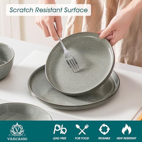 vancasso ANYA 24 Pieces Plates and Bowls Set, Stone Grey Dinnerware Sets, Reactive Glaze Dishes Set for 6, Ceramic Dishware Sets Kitchen Dinner Set, Microwave & Dishwasher Safe - Image 4