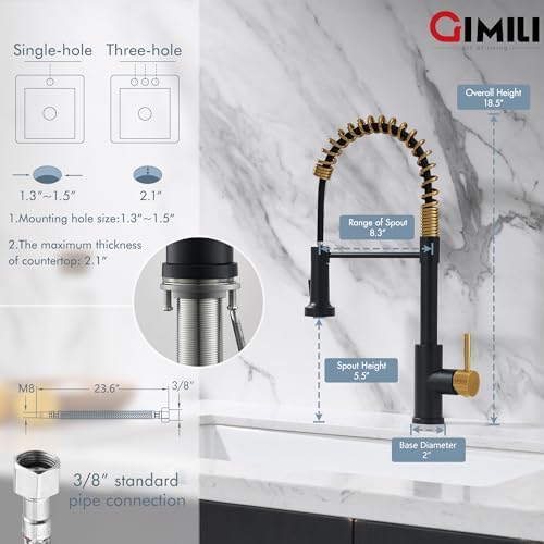 GIMILI Black and Gold Kitchen Faucet with Pull Down Sprayer - Image 2