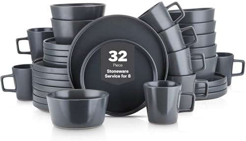 Stone Lain 32 Piece Stoneware Dinnerware Set, Service for 8, Gray Matte by Unknown