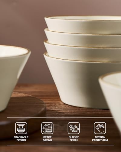 Famiware Saturn Stoneware Dishes Dinnerware Set for 8, Rimmed Plates, Bowls - Image 5