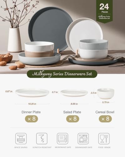 Famiware Milkyway 24-Piece Stoneware Dinnerware Set, Multi-color - Image 2