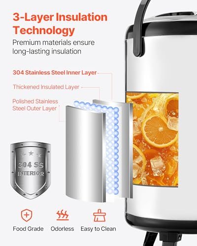 VEVOR Insulated Beverage Dispenser, 3.2 Gal/12L Stainless Steel Thermal Drink Server with Spigot & Temp Display, Suitable for Hot and Cold Drinks, for Tea Coffee Water in Cafes & Restaurants, 2 Pack - Image 4
