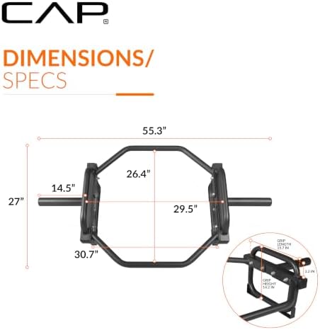 CAP Olympic Trap & Shrug Bar with Elevated Grip, 500-Lb Capacity - Image 4