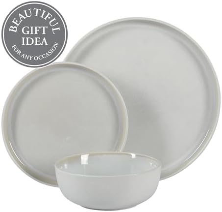 Gibson Elite Tahoe Sunset 12 Piece Stoneware Reactive Glaze (Service for 4) Ceramic Plates and Bowls Dinnerware Set - Cream White - Image 4