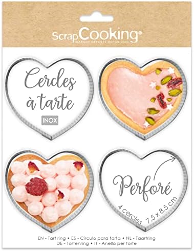 SCRAP COOKING ScrapCooking 1323 Perforated Heart Tart Circles 8.5 x 7.5 cm Stainless Steel Frame Moulds for Baking Uniform Baking Accessories Cake Dessert by ScrapCooking