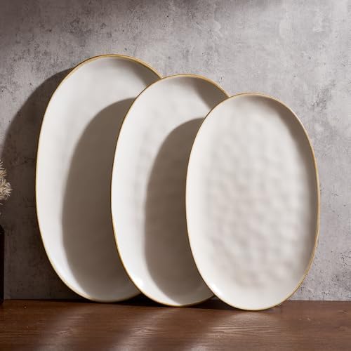 famiware Serving Platters Set of 3 Sizes - Oval, Matte White by Famiware