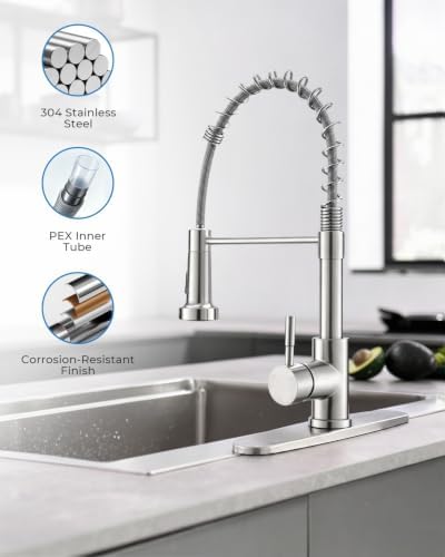 VFAUOSIT Kitchen Faucet with Pull Down Sprayer, Spring Brushed Nickel - Image 5