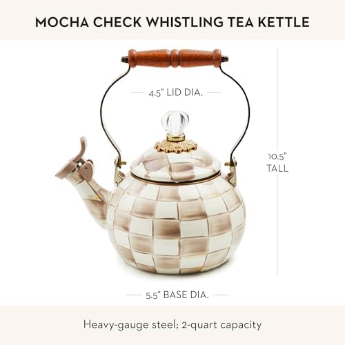 MACKENZIE-CHILDS Whistling Tea Kettle, Brown-and-White Mocha Check - Image 4