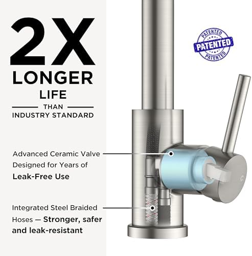 FORIOUS Kitchen Faucet, 2-Mode Pull Down Sprayer, Classic Stainless Steel - Image 6
