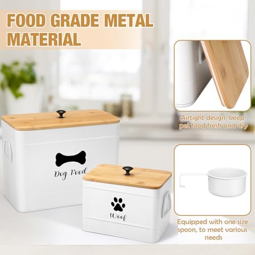 Newtay 2Pcs Extra Large Metal Dog Food Containers Airtight 12&3.5 Lb, White - Image 3