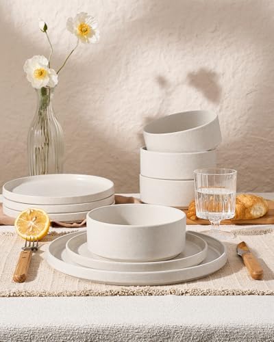 Famiware Nebula 24-Piece Dinnerware Set, Matte Beige White - Image 4