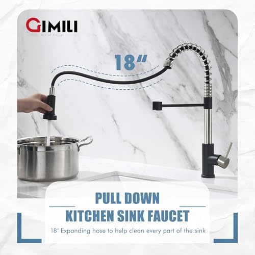 GIMILI Kitchen Faucet with Pull Down Sprayer Nickel and Black - Image 3
