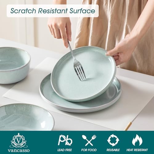 vancasso ANYA 24 Pieces Plates and Bowls Set, Mint Green Dinnerware Sets, Reactive Glaze Dishes Set for 6, Ceramic Dishware Sets Kitchen Dinner Set, Microwave & Dishwasher Safe - Image 4