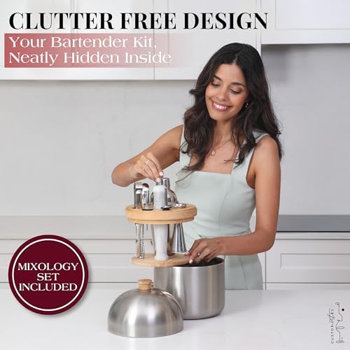 Gusto Nostro Cocktail Set Bartender Kit with Stainless Steel Ice Bucket - Complete Mixology Bar Tool Set with Wooden Organizer, Cocktail Shaker, Jigger, Muddler, Spoon, Tongs, Pourers, Recipe Cards - Image 5
