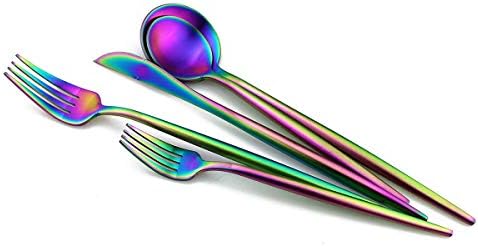 Matte Rainbow Silverware, Gugrida 5-Piece 18/10 Stainless Steel Flatware Set, Satin Finish Kitchen Utensils, Tableware Travel Cutlery for Camping, Office or School Lunch, Dishwasher Safe - Image 2