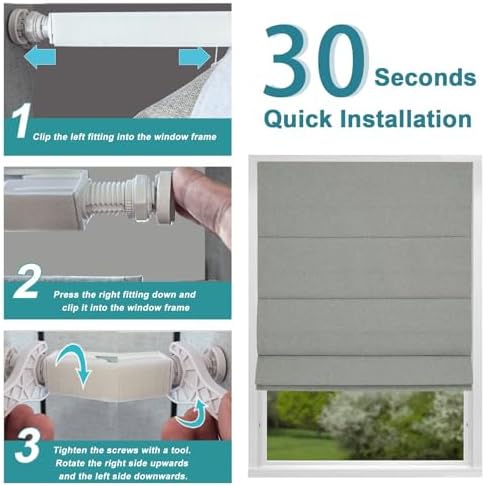 Changshade No Drill Roman Shades Cordless Blinds Blackout for Indoor Windows, Room Darkening Tension Rod No Hardware No Tools Inside Mount, Shade Size 46 Inches Wide 64 Inches High, Dark Grey - Image 4