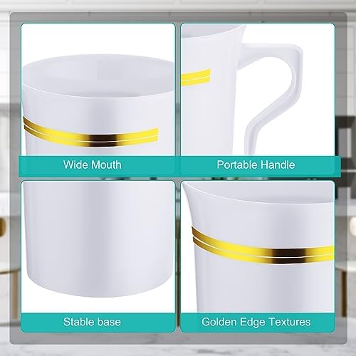 Bokon 100pcs 8oz White Plastic Tea Cups with Handle & Spoon - Image 3