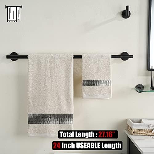 JQK Bathroom Hardware Set Oil Rubbed Bronze, 5-Piece Bath Accessories Set ORB Wall Mount includes 24 in Towel Bar, 7 in Towel Ring, Toilet Paper Holder, 2 Towel Hooks, BAS165-ORB - Image 3