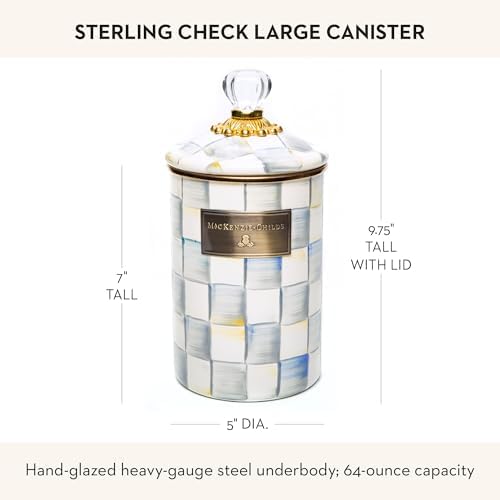 MACKENZIE-CHILDS Enamel Canister, Large, Gray-and-White Sterling Check - Image 4