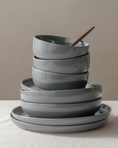 Famiware Milkyway 16-Piece Dinnerware Set with Pasta Bowls, Dark Gray - Image 4