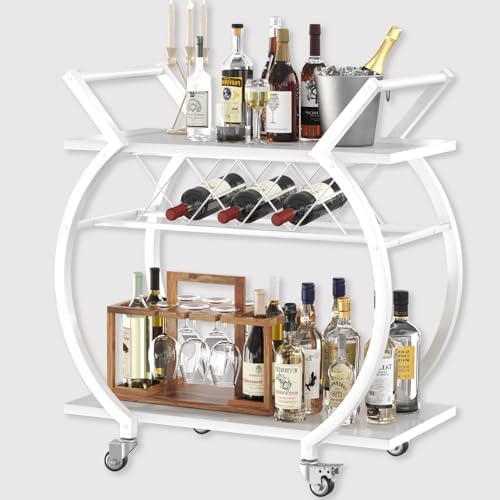 LVB White Bar Cart, Modern Rolling Serving Wine Cart with Storage for Home by LVB