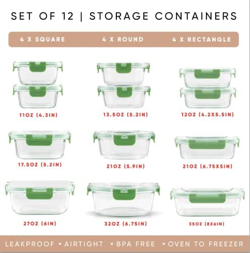 JoyJolt 24pc Borosilicate Glass Storage Containers with Lids | 12 Airtight/Freezer Safe Food Storage Containers for Pantry and Kitchen | Meal Prep Container for Lunch | Glass Tupperware Set - Image 2