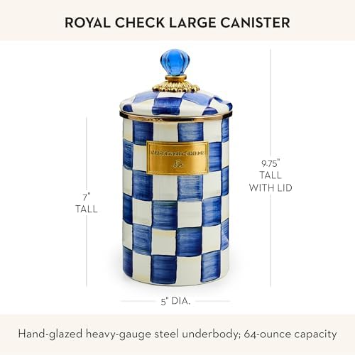 MACKENZIE-CHILDS Enamel Canister, Large, Blue-and-White Royal Check - Image 4
