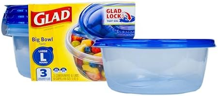 Glad GladWare Big Bowl Food Storage Containers, Large Round, 48 oz - 3 Count (Pack of 6) by GladTrashFoodStorage