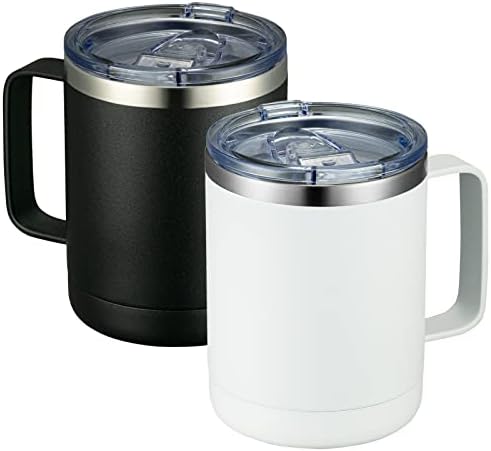 MEWAY 12oz Coffee Mug With Handle 2 Pack Bulk,Stainless Steel Insulated Travel Tumblers With Sliding Lid,Double Wall Vacuum Camping Cup for Hot & Cold Drinks Tea (Mix,Set of 2) by MEWAY