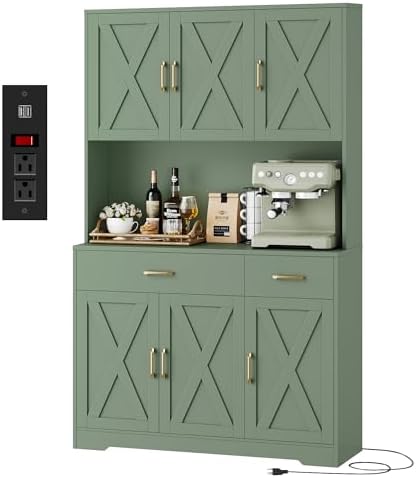HOSTACK 71"H Kitchen Pantry Storage Cabinet, Farmhouse Hutch Cabinet, Green by HOSTACK