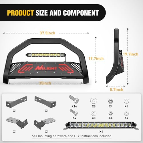 Nilight Bull Bar with Light for 2003-2008 Honda Pilot, 2006-2015 Ridgeline - Image 2
