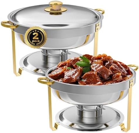 IMACONE Round Chafing Dish Buffet, 2 Pack, 5QT Gold Frame by IMACONE