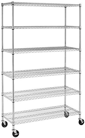 BestOffice | 6-Tier Wire Shelf with Wheels | 18" x 48" x 78" | Chrome by BestOffice