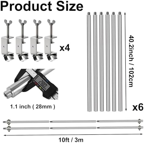 10ft Universal 3-Segment Canopy Tent Rail Bars with Frame Connectors,2-Pack - Image 2